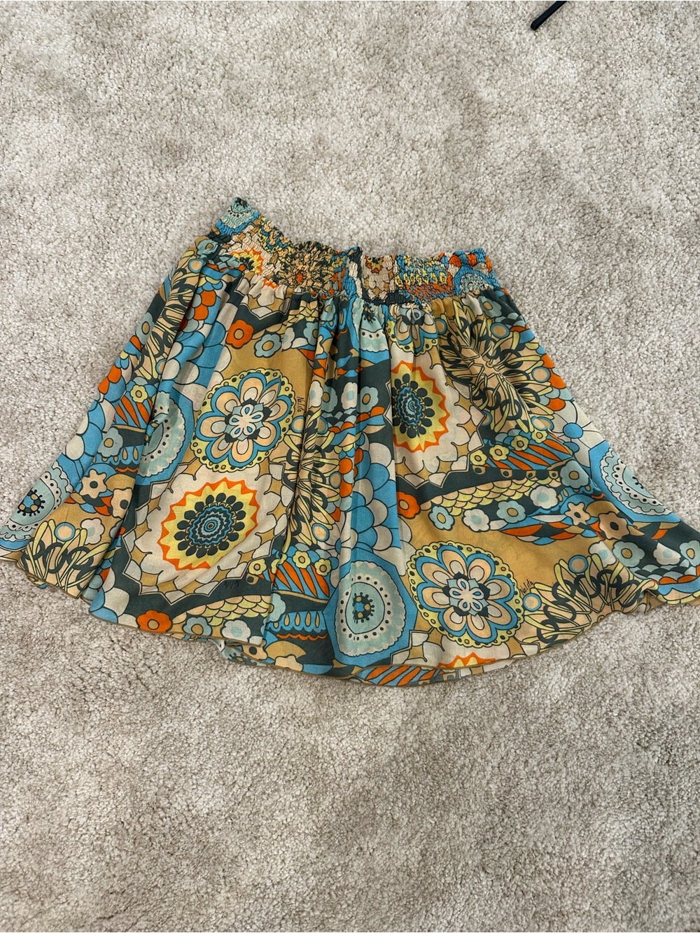 Nolita Boho Floral Mini Skirte in Turquoise, Mustard & Orange